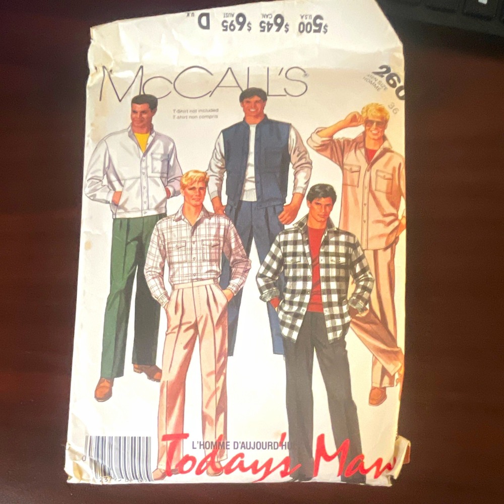 McCall's 2607 Mens Sportswear Sewing Pattern Jacket Vest Shirt Pants Size 36-46
